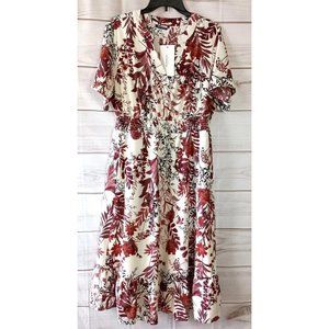 Bloomchic floral print smocked waist lined vneck midi dress plus size 14-16